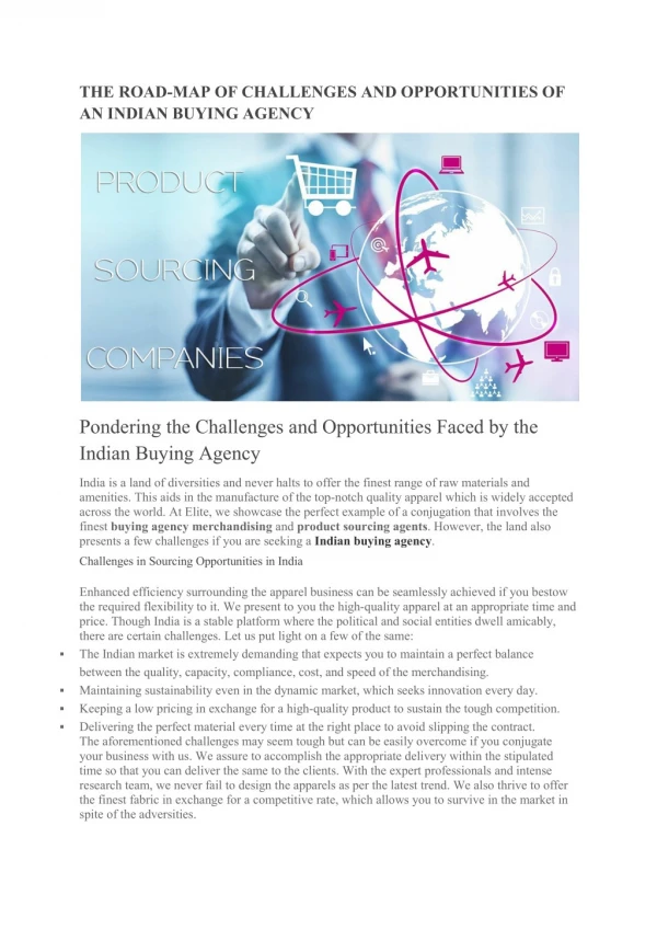 THE ROAD-MAP OF CHALLENGES AND OPPORTUNITIES OF AN INDIAN BUYING AGENCY