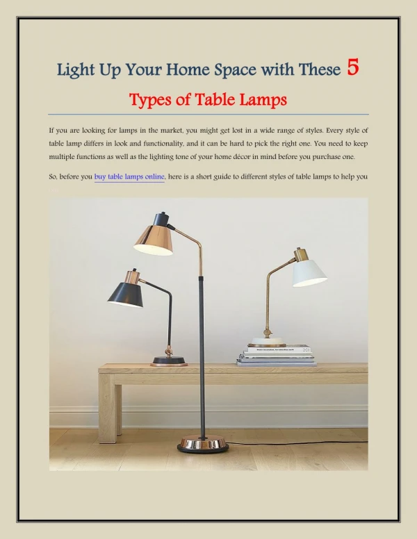 Light Up Your Home Space with These 5 Types of Table Lamps