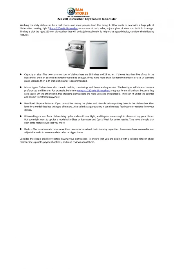220 Volt Dishwasher: Key Features to Consider