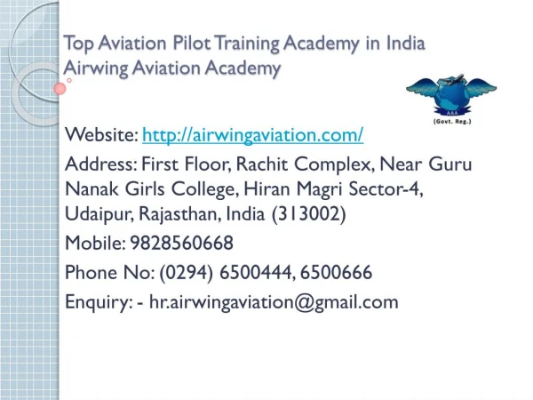 Top Aviation Pilot Training Academy in India Airwing Aviation Academy