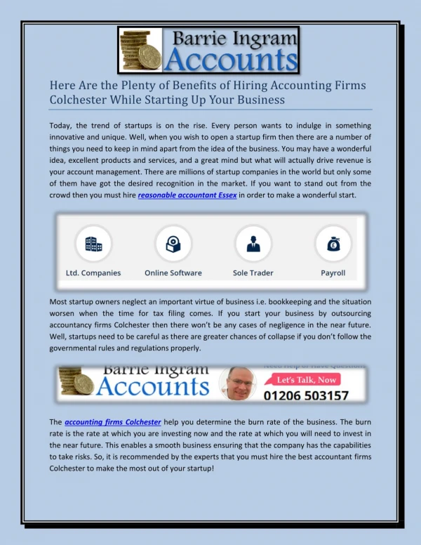 Here Are the Plenty of Benefits of Hiring Accounting Firms Colchester While Starting Up Your Business