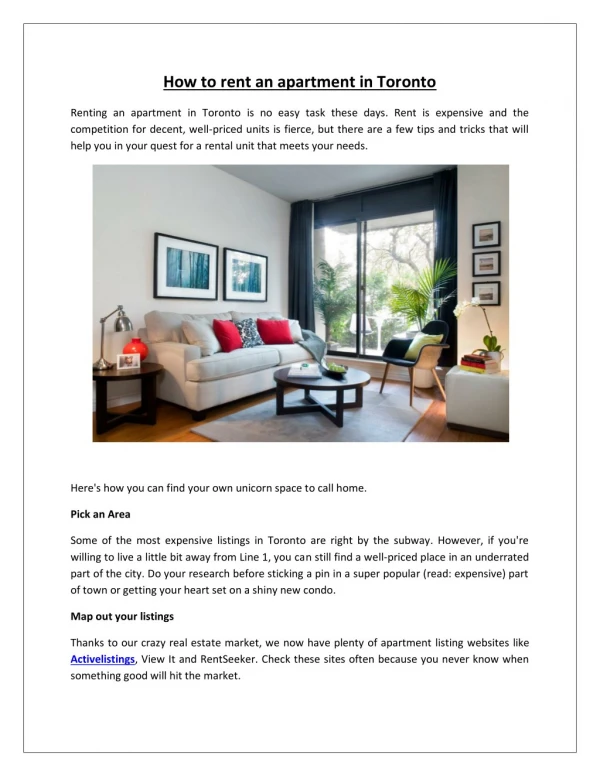 How to rent an apartment inÂ Toronto