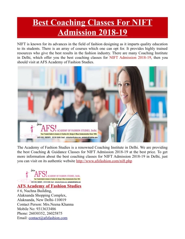 Best Coaching Classes For NIFT Admission