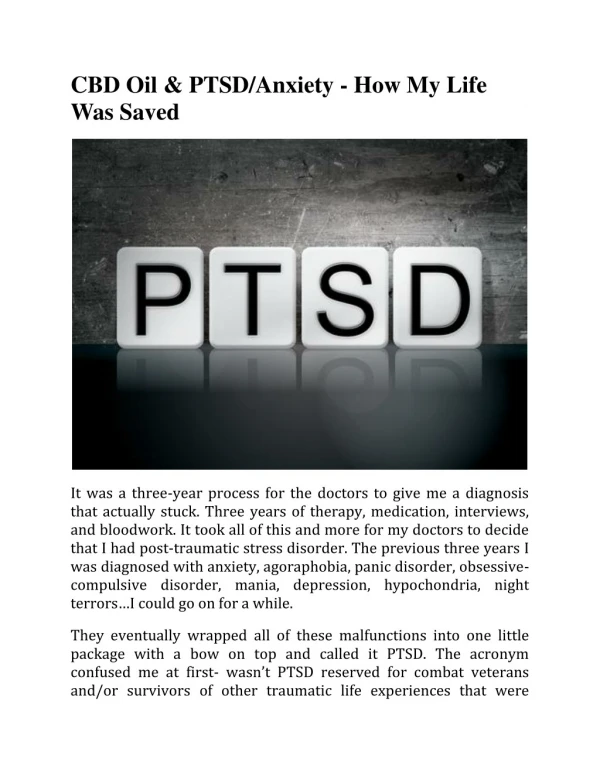 CBD Oil & PTSD/Anxiety - How My Life Was Saved