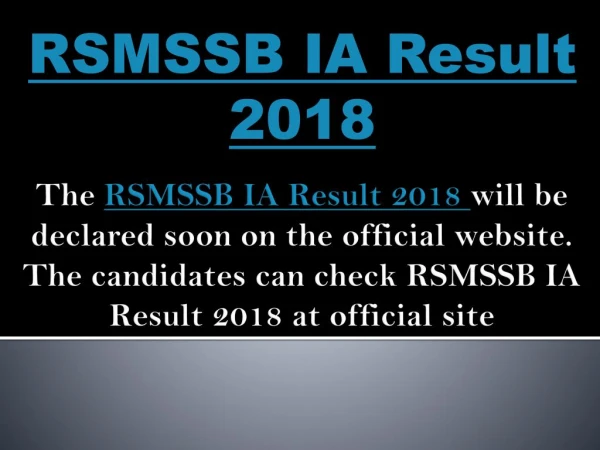 RSMSSB IA Result 2018