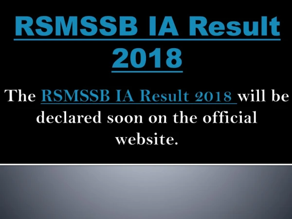 RSMSSB IA Exam Result 2018