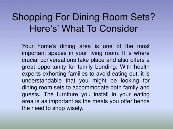 Shopping For Dining Room Sets