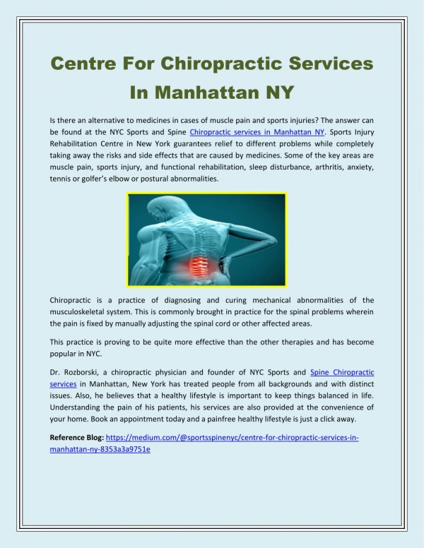 Centre For Chiropractic Services In Manhattan NY