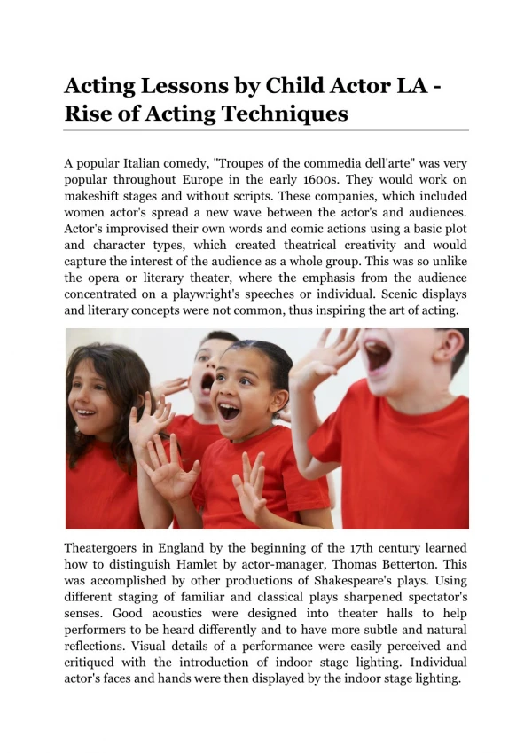 Acting Lessons by Child Actor LA - Rise of Acting Techniques