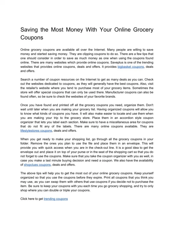 Saving the Most Money With Your Online Grocery Coupons