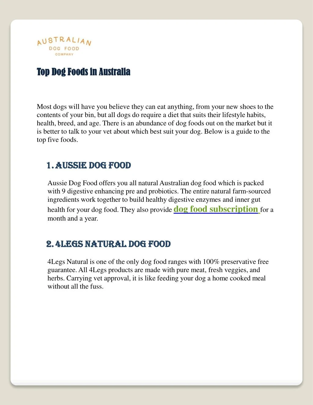 top dog foods in australia