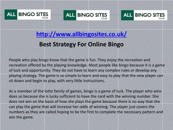 Best Strategy For Online Bingo
