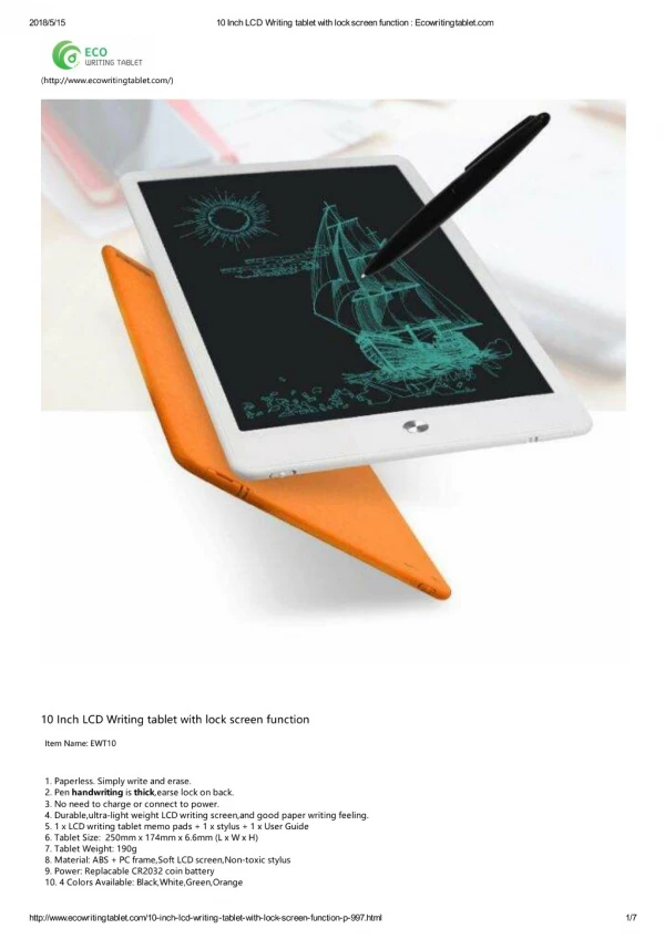 10 Inch LCD Writing tablet with lock screen function