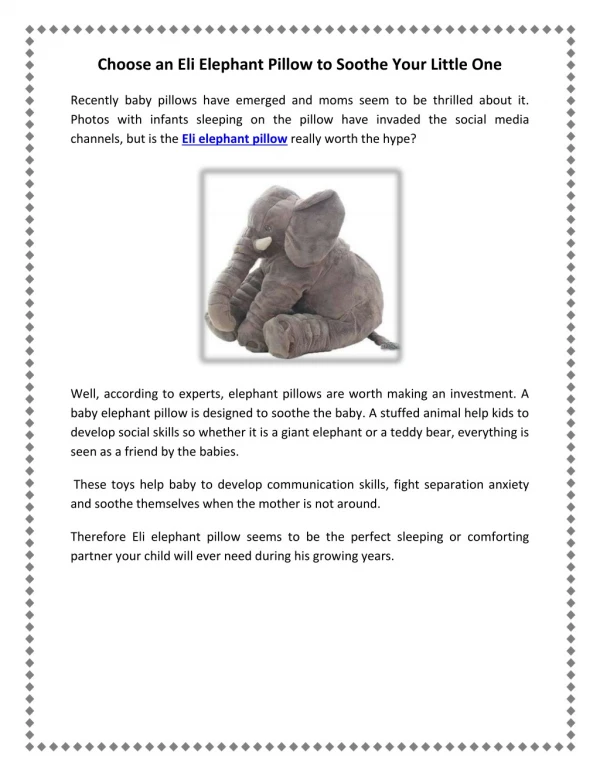 Choose an Eli Elephant Pillow to Soothe Your Little One