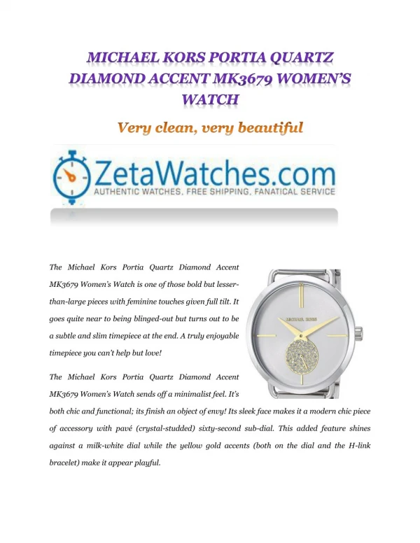 MICHAEL KORS PORTIA QUARTZ DIAMOND ACCENT MK3679 WOMEN’S WATCH