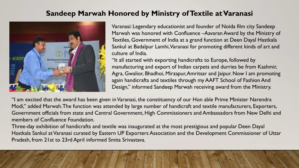 sandeep marwah honored by ministry of textile