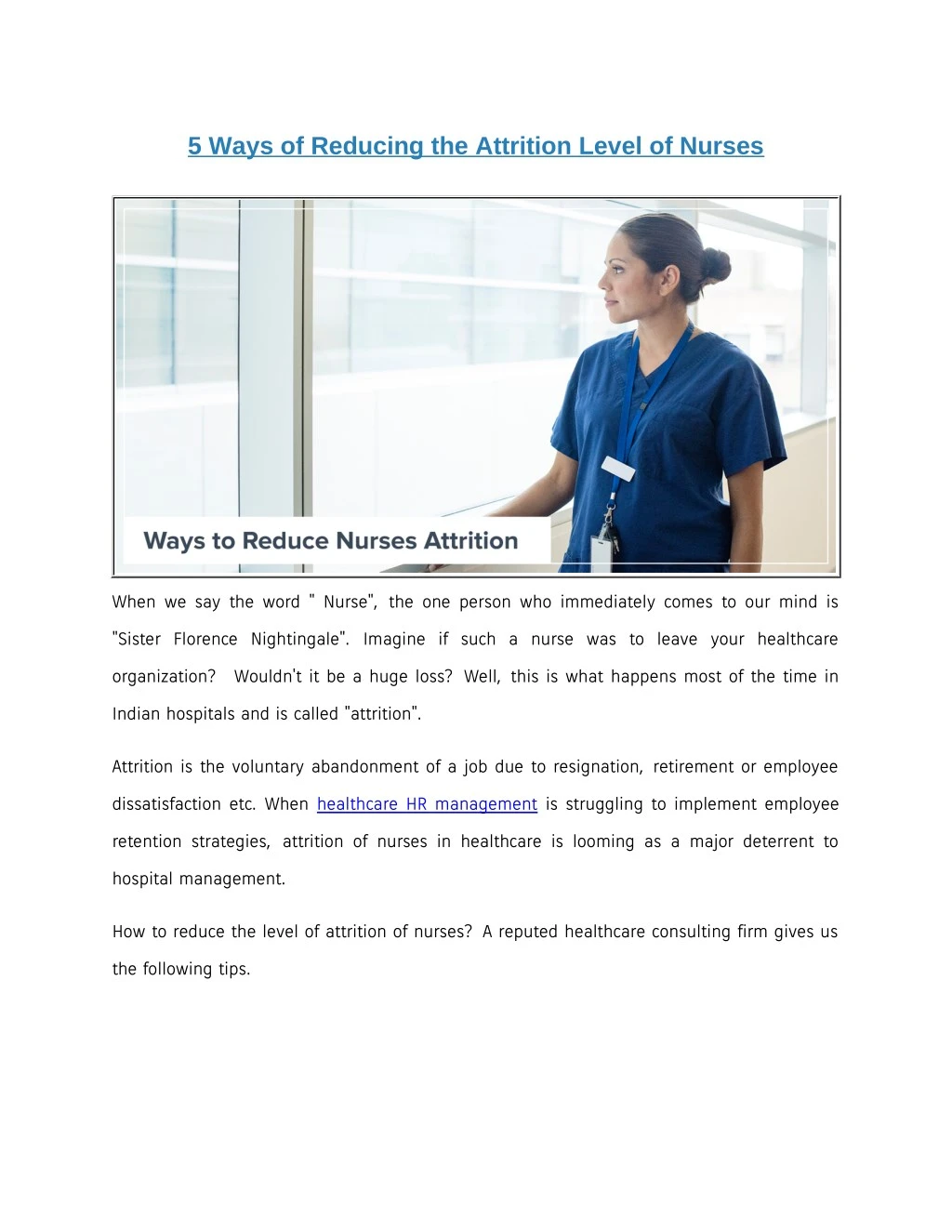 5 ways of reducing the attrition level of nurses