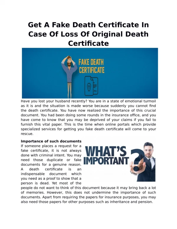 Get A Fake Death Certificate In Case Of Loss Of Original Death Certificate