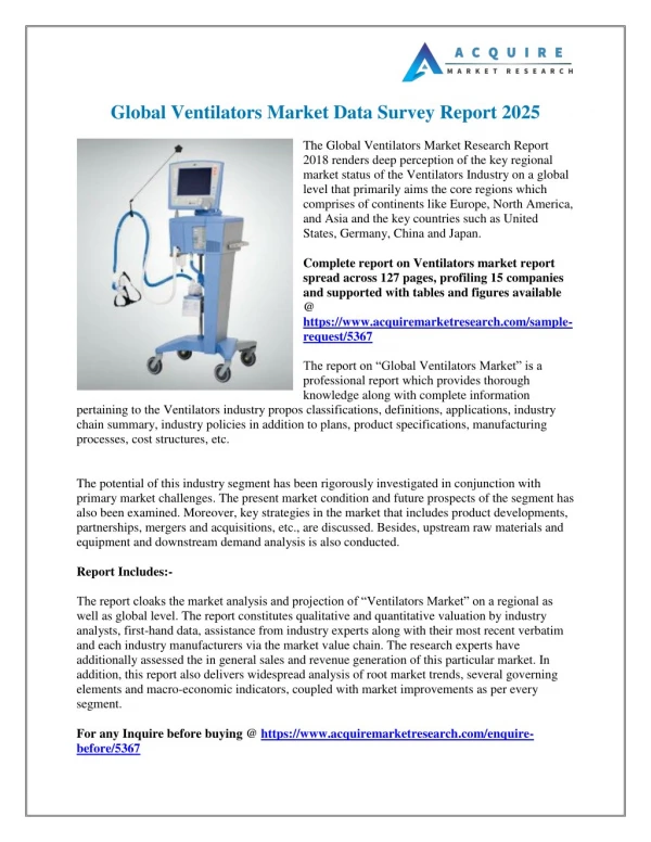 Ventilators Industry Key Players Profile and Market Analysis to 2025|AcquireMarketResearch.com