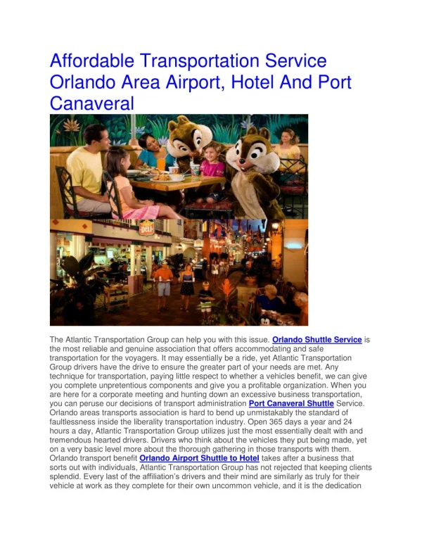 Affordable Transportation Service Orlando Area Airport, Hotel And Port Canaveral