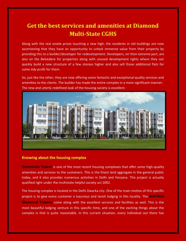 Get the best services and amenities at Diamond Multi-State CGHS