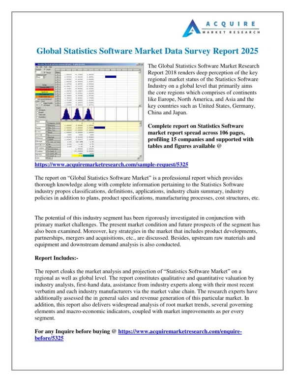 Statistics Software Market Size, Sales, Share, Analysis, Industry Demand and Forecasts Report From 2018-2025