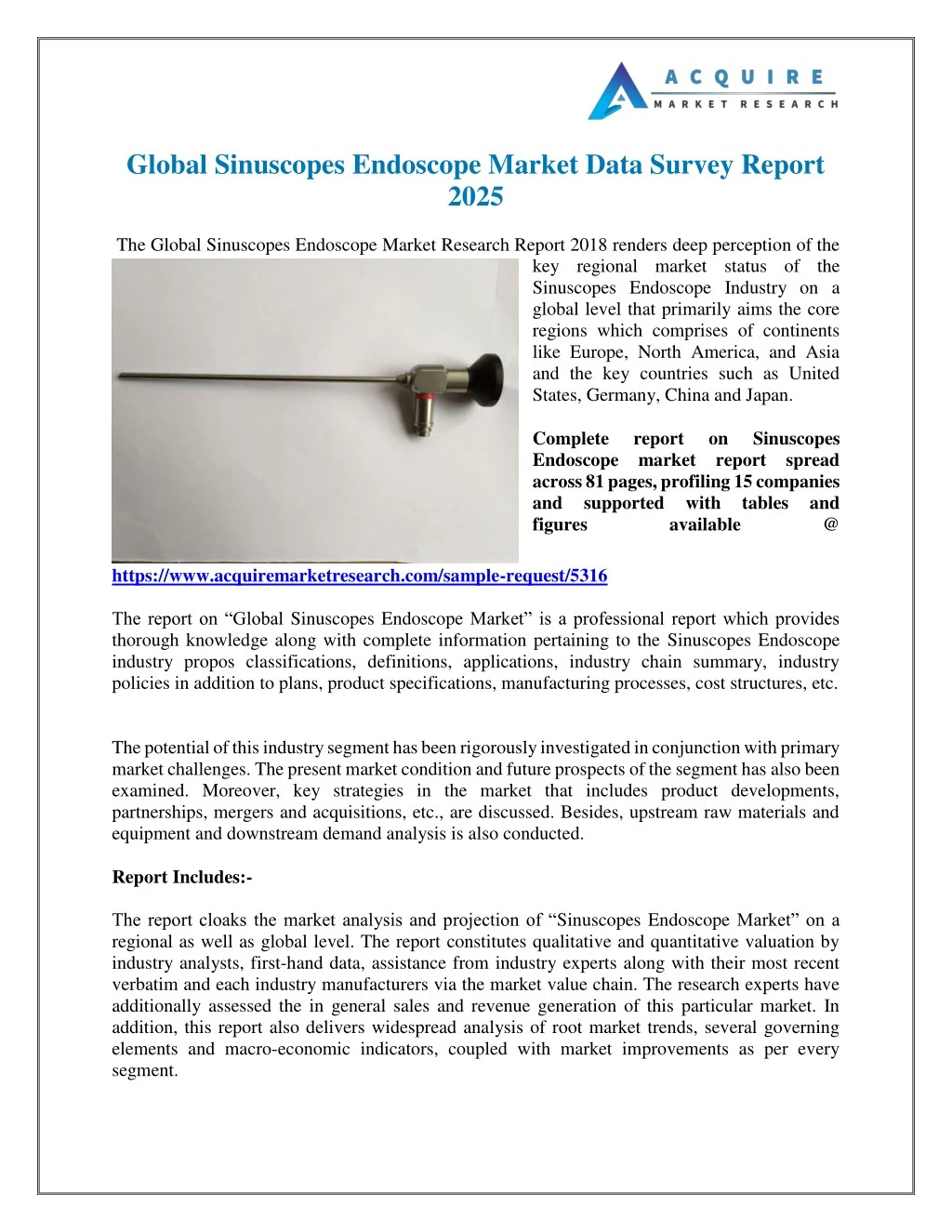 global sinuscopes endoscope market data survey