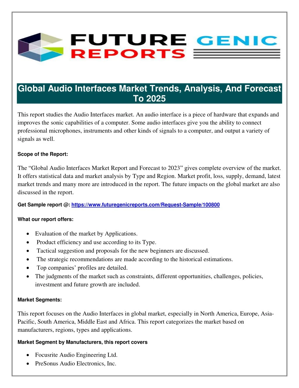 global audio interfaces market trends analysis