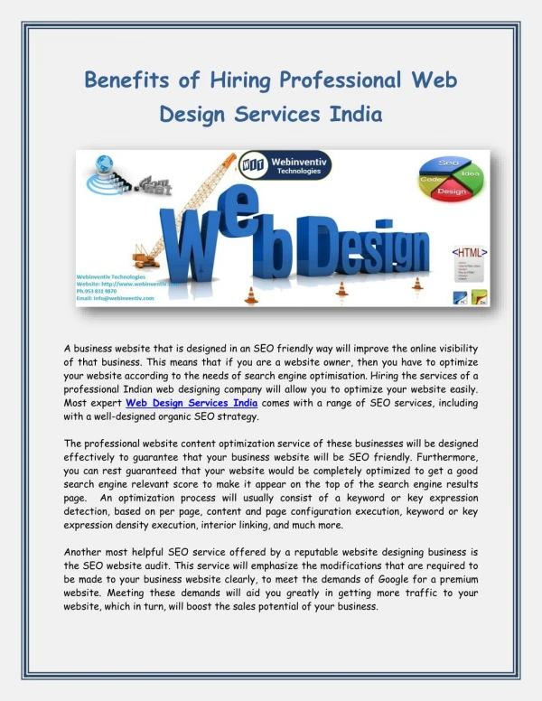 Benefits of Hiring Professional Web Design Services India