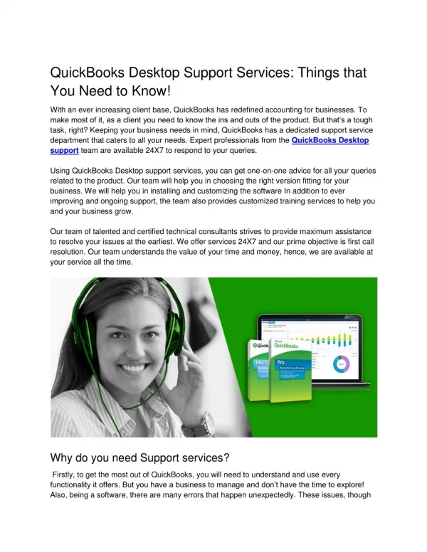 QuickBooks Desktop Support Services: Things that You Need to Know!