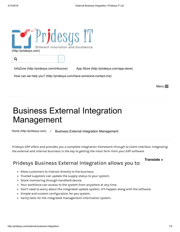 External Business Integration | Pridesys IT Ltd