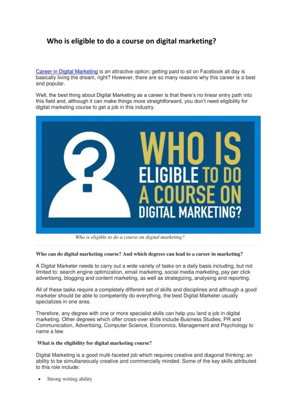 Who is eligible to do a course on digital marketing?