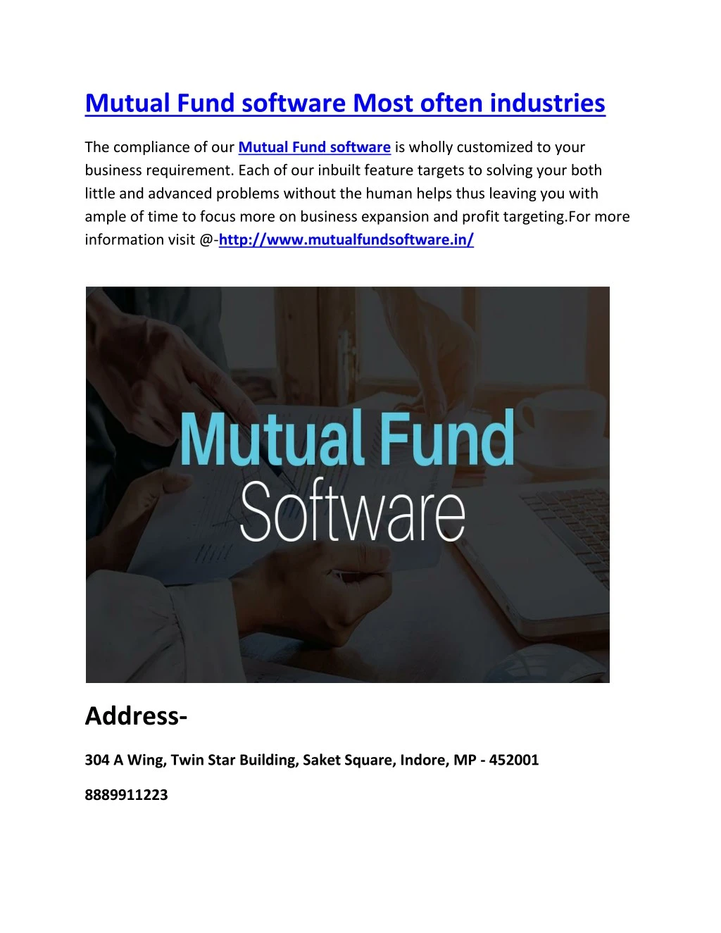 mutual fund software most often industries