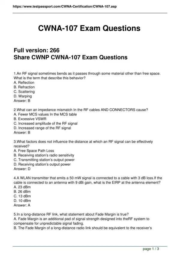 2018 CWNA-107 Real Exam Questions