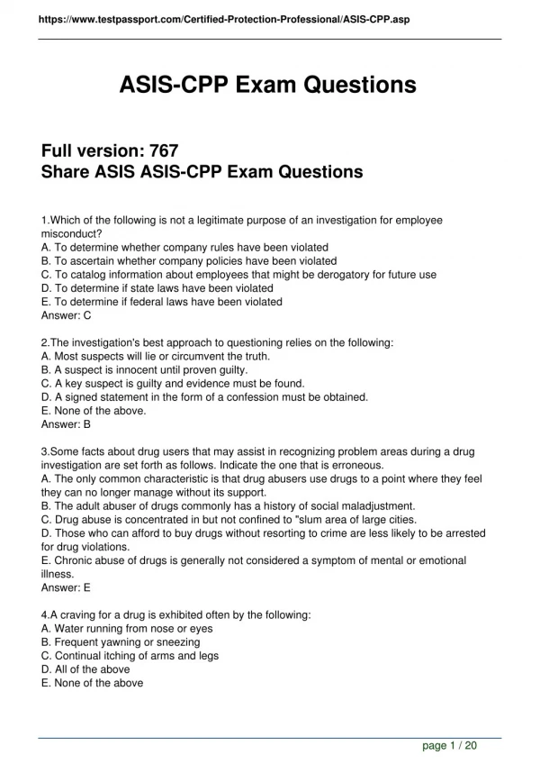 2018 ASIS-CPP Questions and Answers