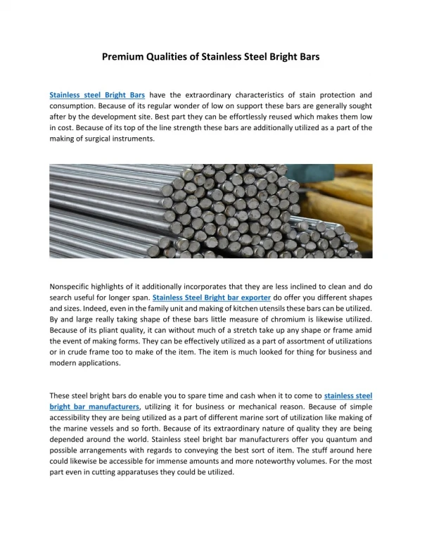 Premium Qualities of Stainless Steel Bright Bars