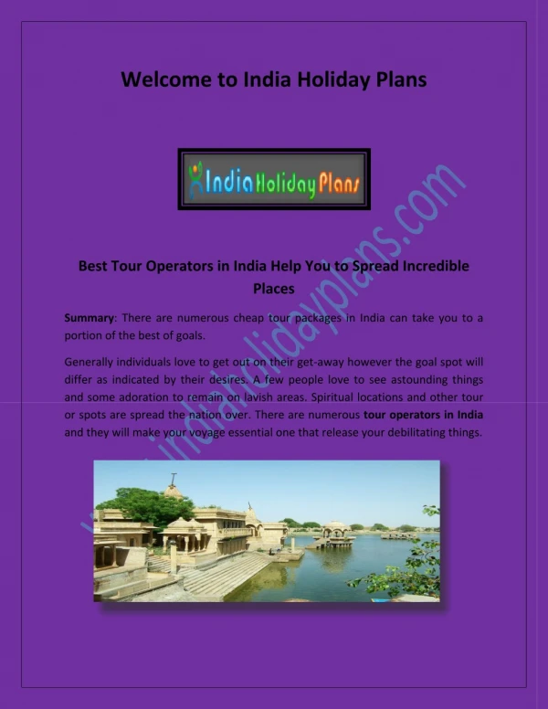 tour operators in India, trips in India - indiaholidayplans