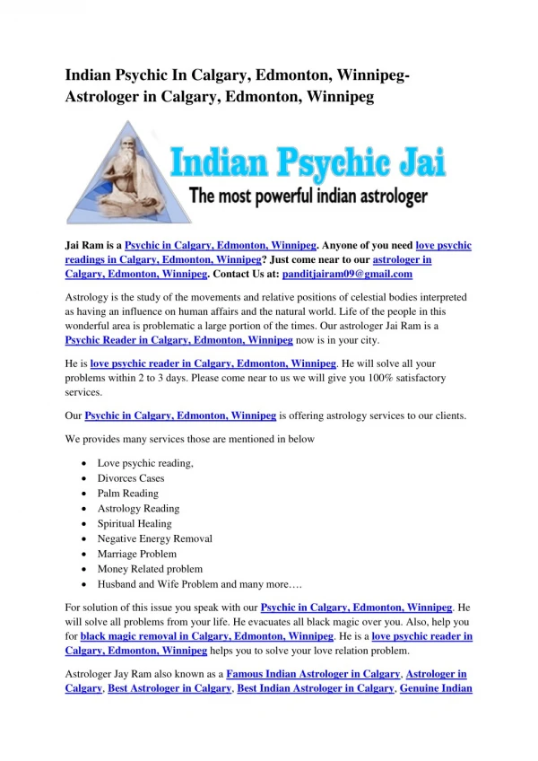 Indian Psychic In Calgary, Edmonton, Winnipeg- Astrologer in Calgary, Edmonton, Winnipeg