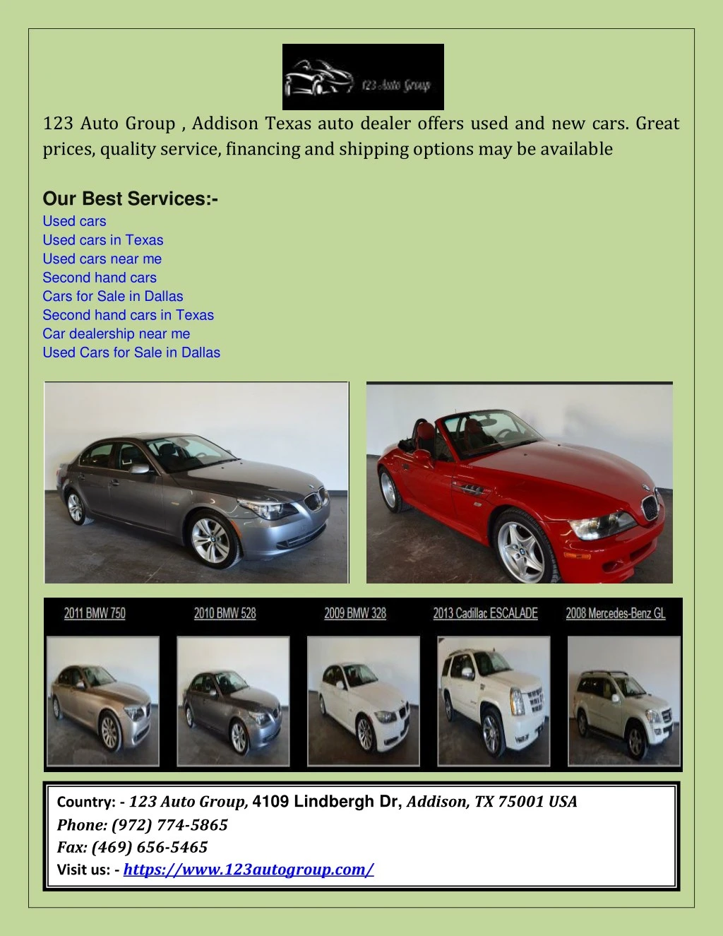 123 auto group addison texas auto dealer offers