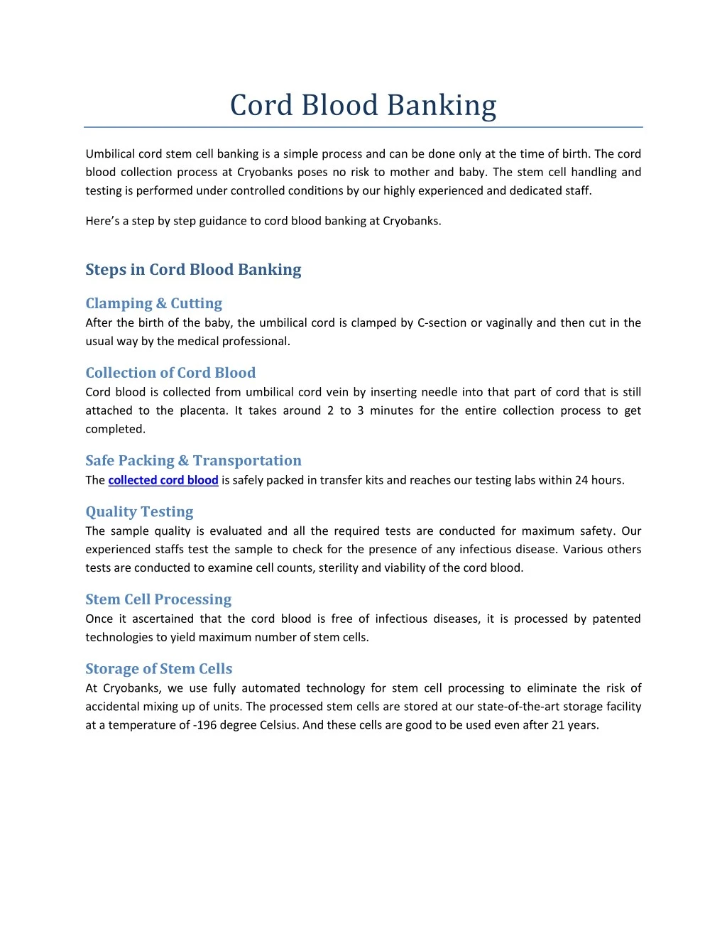 cord blood banking
