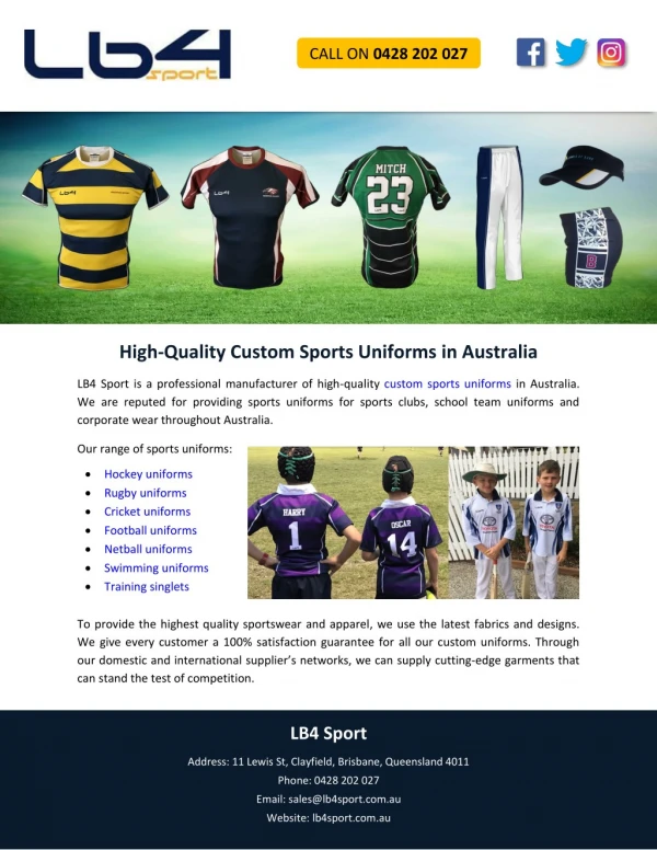 High-Quality Custom Sports Uniforms in Australia