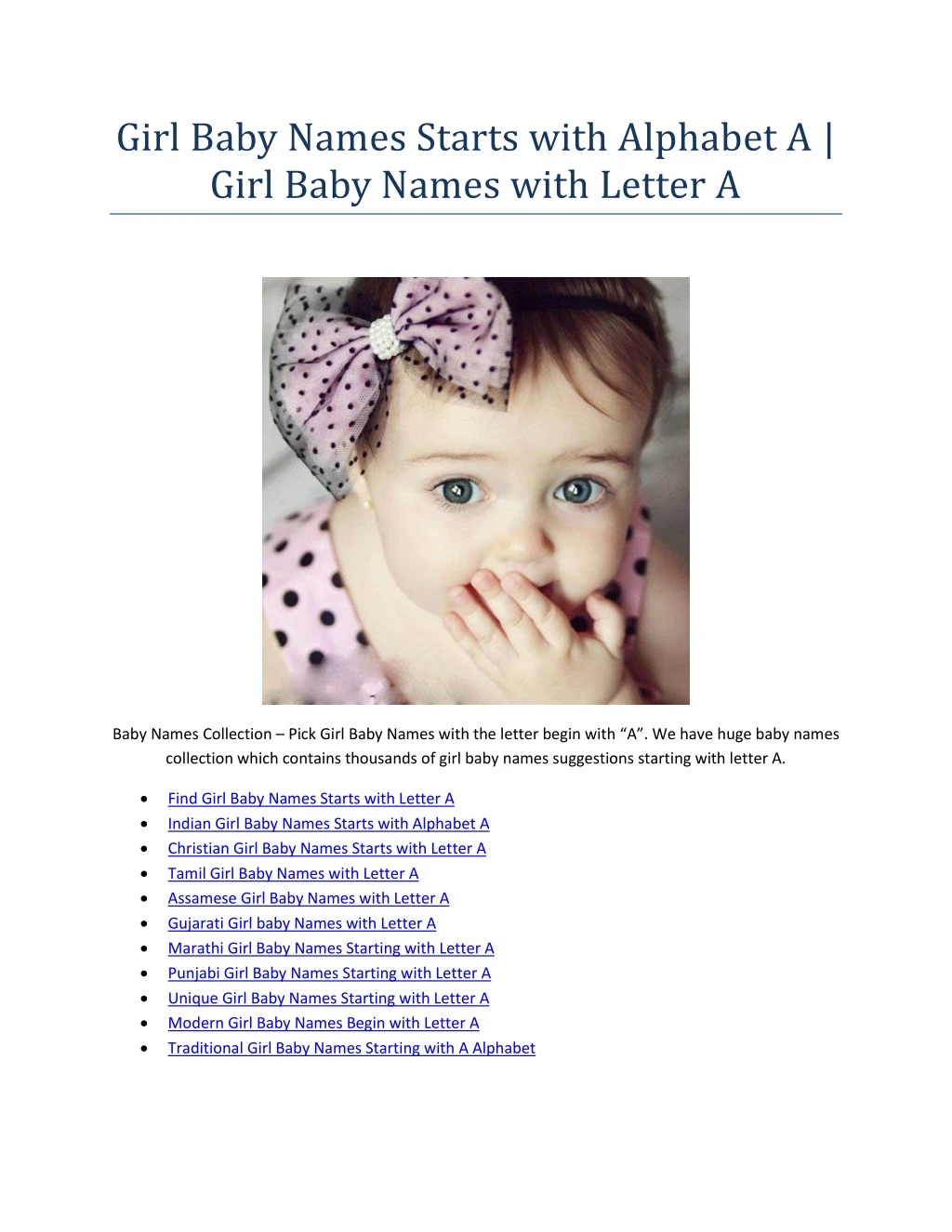girl baby names starts with alphabet a girl baby