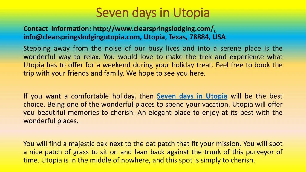 seven days in utopia