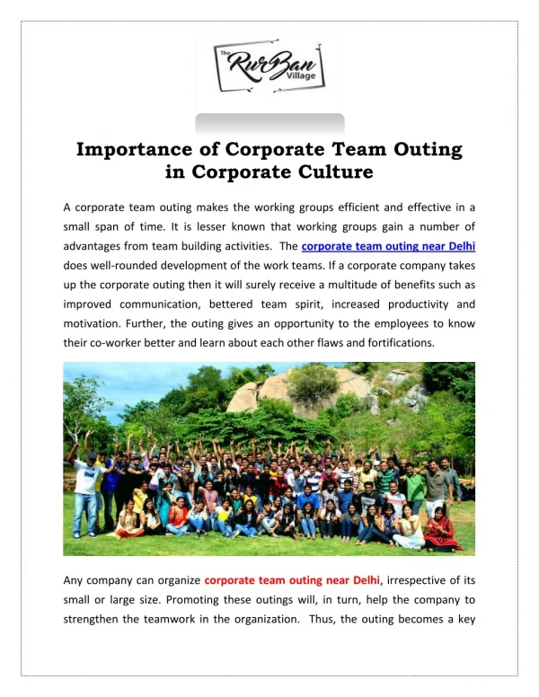 Importance of Corporate Team Outing in Corporate Culture