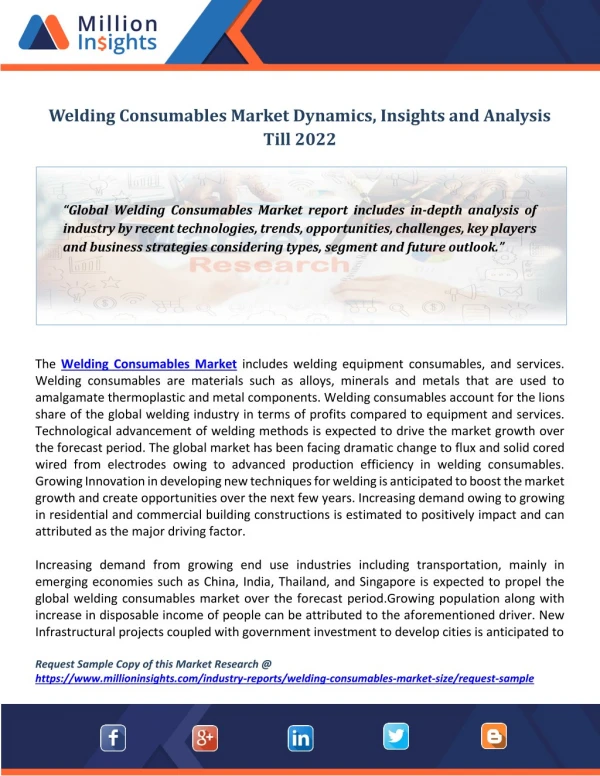 Welding Consumables Market Dynamics, Insights and Analysis Till 2022