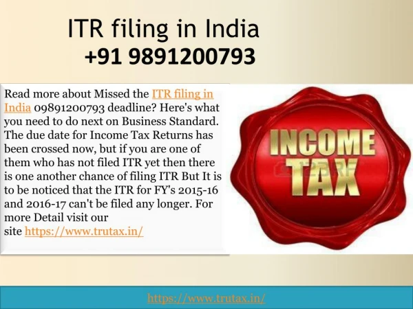 Missed the ITR filing in India 09891200793 deadline