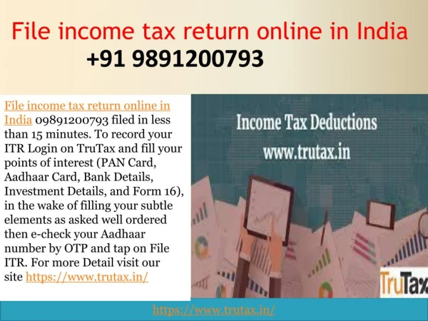 File income tax return online in India 09891200793 for AY 2017-2018