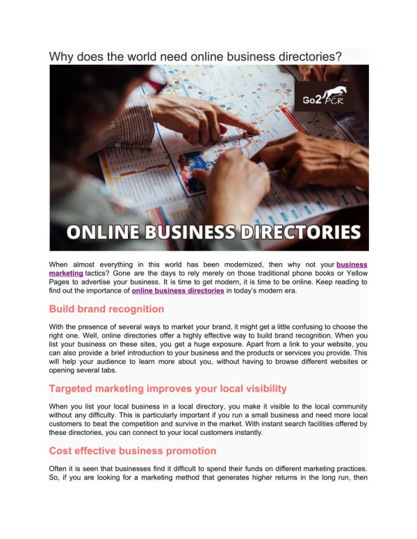 Why does the world need online business directories?