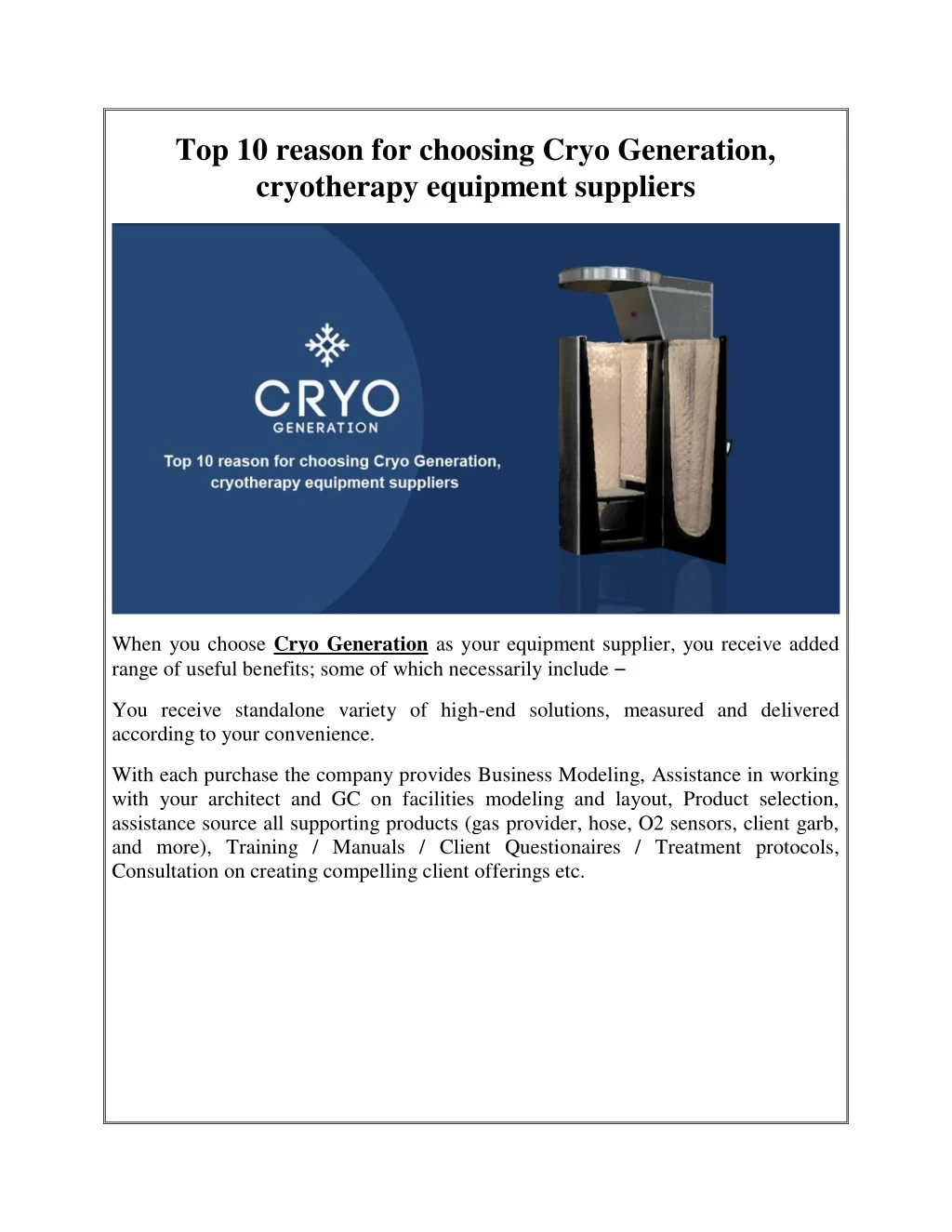 top 10 reason for choosing cryo generation