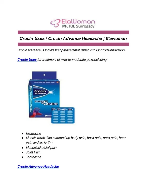 crocin uses crocin advance headache elawoman